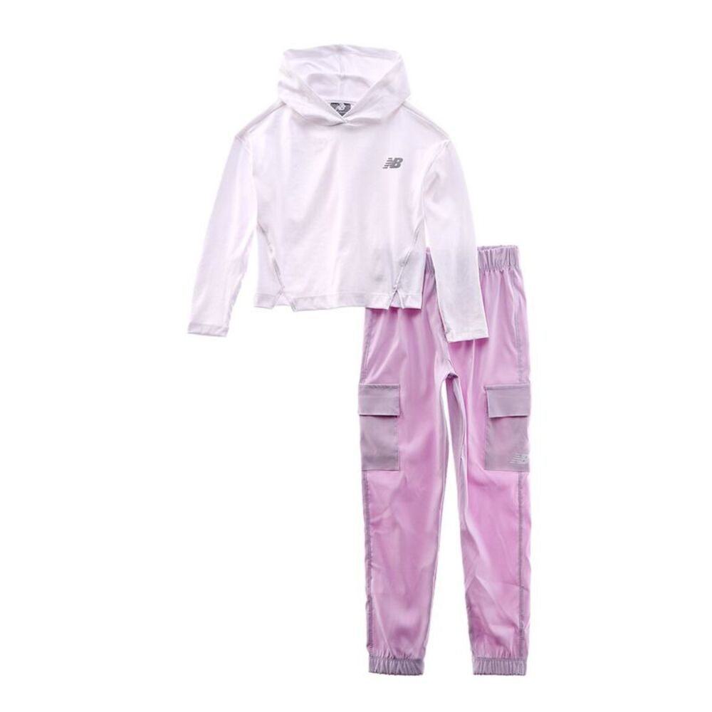New Balance Girls  2Pc Rib Hoodie & Woven Pant Set, White